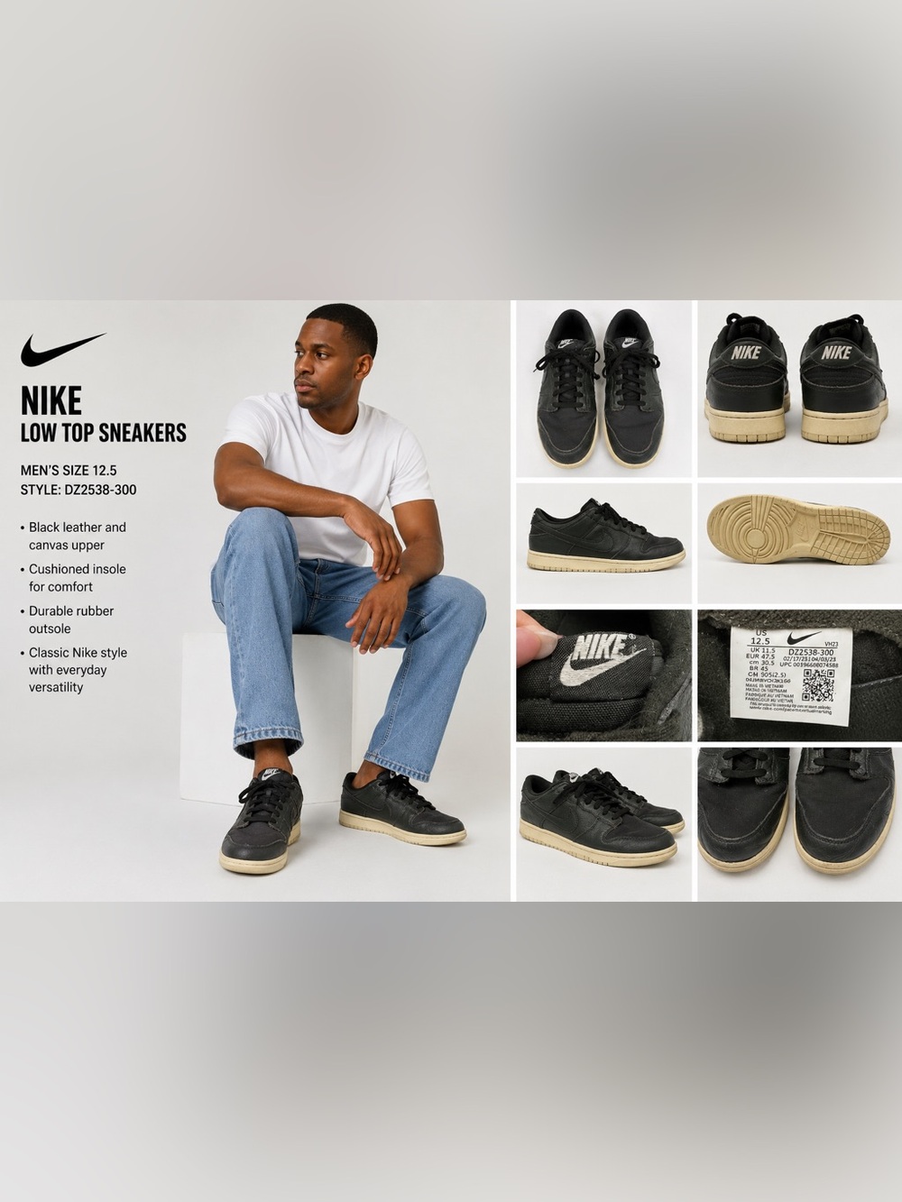 Nike Men’s Army Green Leather Low-Top Sneakers with Cream Sole